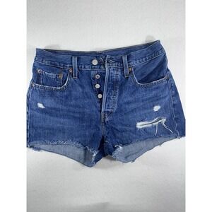 Levi's 501 Womens Distressed Denim Shorts W28 Button Fly Cut Off Blue Jean 6